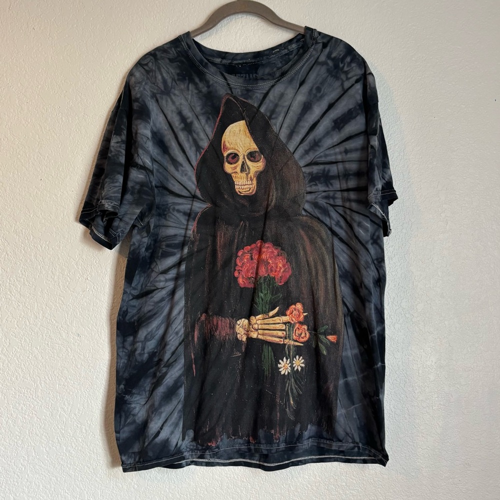 Yeezus Men's Black Skeleton Tie-Dye Tour Graphic Cotton T-Shirt L Short Sleeve